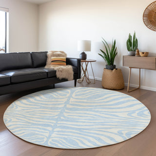 Piper Looms Mayfield Animal Print AMF1042 Sky Machine Washable Area Rug Round Lifestyle Image Feature
