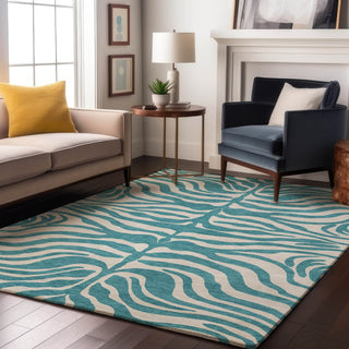 Piper Looms Mayfield Animal Print AMF1042 Teal Machine Washable Area Rug Lifestyle Image Feature