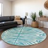 Piper Looms Mayfield Animal Print AMF1042 Teal Machine Washable Area Rug Round Lifestyle Image Feature