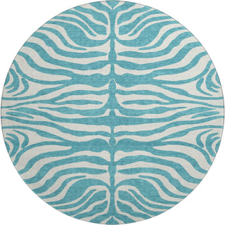 Piper Looms Mayfield Animal Print AMF1042 Teal Machine Washable Area Rug Round Main Image