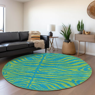 Piper Looms Mayfield Animal Print AMF1043 Teal Machine Washable Area Rug Round Lifestyle Image Feature