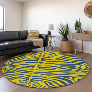 Piper Looms Mayfield Animal Print AMF1043 Yellow Machine Washable Area Rug Round Lifestyle Image Feature