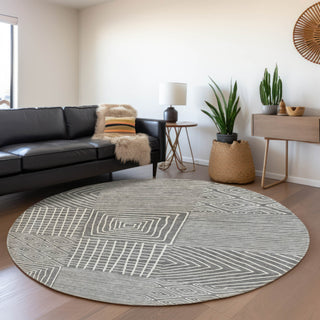 Piper Looms Mayfield Geometric AMF1044 Charcoal Machine Washable Area Rug Round Lifestyle Image Feature