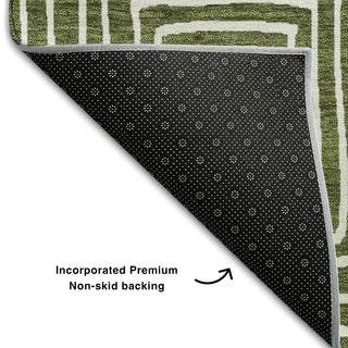 Piper Looms Mayfield Geometric AMF1044 Olive Machine Washable Area Rug Backing Image