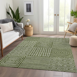 Piper Looms Mayfield Geometric AMF1044 Olive Machine Washable Area Rug Lifestyle Image Feature