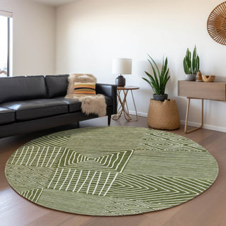 Piper Looms Mayfield Geometric AMF1044 Olive Machine Washable Area Rug Round Lifestyle Image Feature