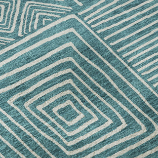 Piper Looms Mayfield Geometric AMF1044 Teal Machine Washable Area Rug Swatch Image
