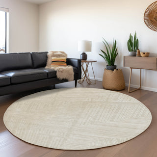 Piper Looms Mayfield Geometric AMF1045 Beige Machine Washable Area Rug Round Lifestyle Image Feature