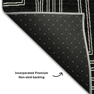 Piper Looms Mayfield Geometric AMF1045 Black Machine Washable Area Rug Backing Image