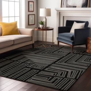 Piper Looms Mayfield Geometric AMF1045 Black Machine Washable Area Rug Lifestyle Image Feature