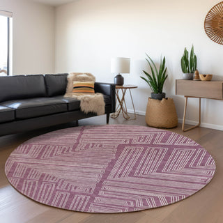 Piper Looms Mayfield Geometric AMF1045 Eggplant Machine Washable Area Rug Round Lifestyle Image Feature