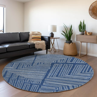 Piper Looms Mayfield Geometric AMF1045 Navy Machine Washable Area Rug Round Lifestyle Image Feature