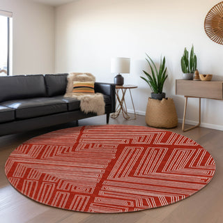 Piper Looms Mayfield Geometric AMF1045 Red Machine Washable Area Rug Round Lifestyle Image Feature