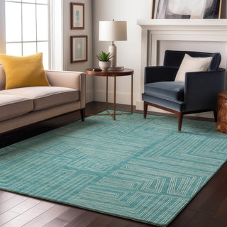 Piper Looms Mayfield Geometric AMF1045 Turquoise Machine Washable Area Rug Lifestyle Image Feature