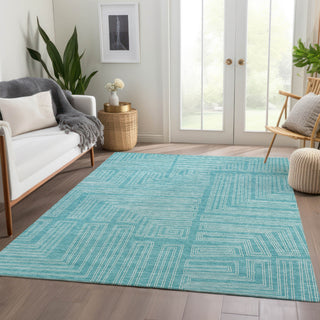 Piper Looms Mayfield Geometric AMF1045 Turquoise Machine Washable Area Rug Lifestyle Image Feature