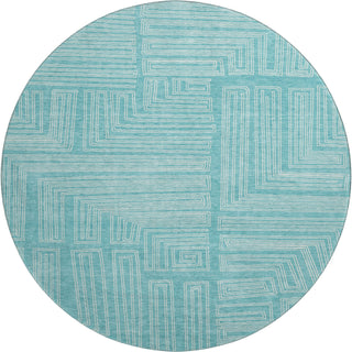 Piper Looms Mayfield Geometric AMF1045 Turquoise Machine Washable Area Rug Round Main Image