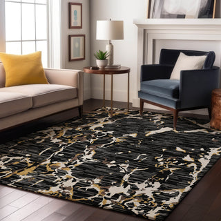 Piper Looms Mayfield Stripes AMF1046 Black Machine Washable Area Rug Lifestyle Image Feature