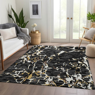 Piper Looms Mayfield Stripes AMF1046 Black Machine Washable Area Rug Lifestyle Image Feature