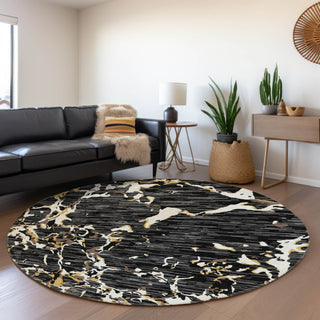 Piper Looms Mayfield Stripes AMF1046 Black Machine Washable Area Rug Round Lifestyle Image Feature