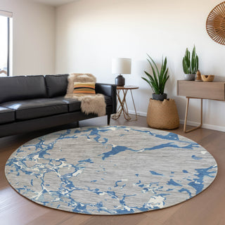 Piper Looms Mayfield Stripes AMF1046 Gray Machine Washable Area Rug Round Lifestyle Image Feature