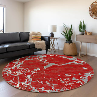 Piper Looms Mayfield Stripes AMF1046 Red Machine Washable Area Rug Round Lifestyle Image Feature
