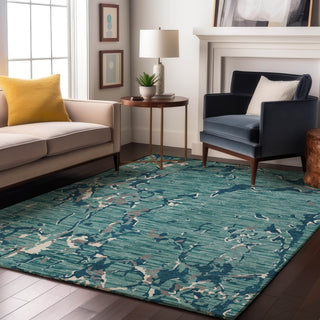 Piper Looms Mayfield Stripes AMF1046 Teal Machine Washable Area Rug Lifestyle Image Feature