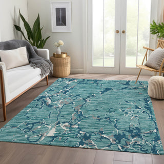 Piper Looms Mayfield Stripes AMF1046 Teal Machine Washable Area Rug Lifestyle Image Feature