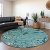 Piper Looms Mayfield Stripes AMF1046 Teal Machine Washable Area Rug Round Lifestyle Image Feature