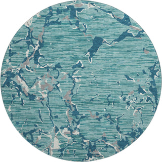 Piper Looms Mayfield Stripes AMF1046 Teal Machine Washable Area Rug Round Main Image