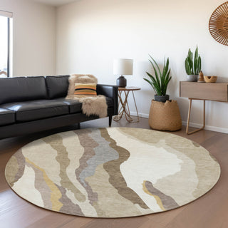 Piper Looms Mayfield Waves AMF1047 Beige Machine Washable Area Rug Round Lifestyle Image Feature