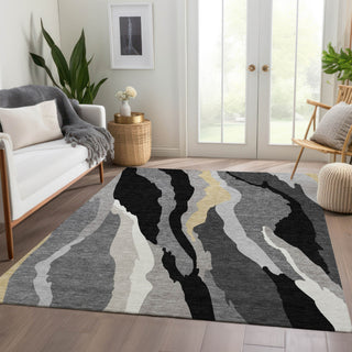Piper Looms Mayfield Waves AMF1047 Black Machine Washable Area Rug Lifestyle Image Feature
