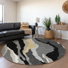 Piper Looms Mayfield Waves AMF1047 Black Machine Washable Area Rug Round Lifestyle Image Feature