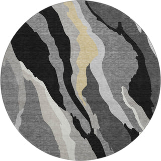 Piper Looms Mayfield Waves AMF1047 Black Machine Washable Area Rug Round Main Image