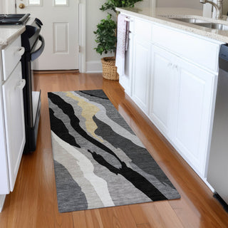 Piper Looms Mayfield Waves AMF1047 Black Machine Washable Area Rug Runner Lifestyle Image Feature