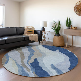 Piper Looms Mayfield Waves AMF1047 Blue Machine Washable Area Rug Round Lifestyle Image Feature