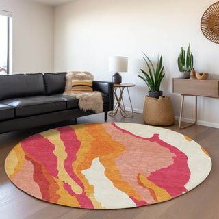 Piper Looms Mayfield Waves AMF1047 Blush Machine Washable Area Rug Round Lifestyle Image Feature