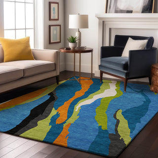 Piper Looms Mayfield Waves AMF1047 Denim Machine Washable Area Rug Lifestyle Image Feature