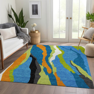 Piper Looms Mayfield Waves AMF1047 Denim Machine Washable Area Rug Lifestyle Image Feature