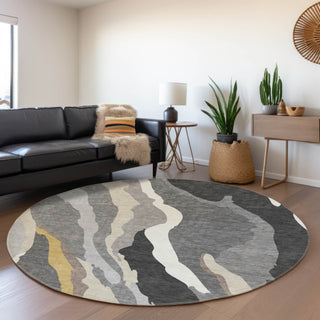 Piper Looms Mayfield Waves AMF1047 Gray Machine Washable Area Rug Round Lifestyle Image Feature