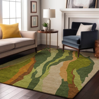 Piper Looms Mayfield Waves AMF1047 Green Machine Washable Area Rug Lifestyle Image Feature