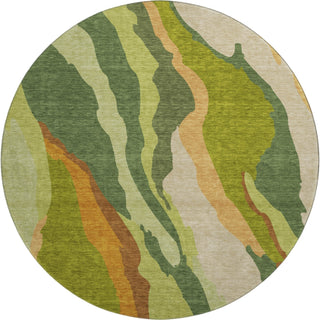 Piper Looms Mayfield Waves AMF1047 Green Machine Washable Area Rug Round Main Image