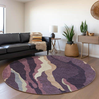 Piper Looms Mayfield Waves AMF1047 Plum Machine Washable Area Rug Round Lifestyle Image Feature