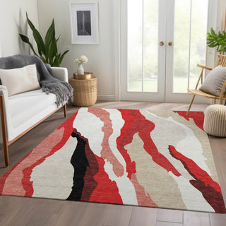 Piper Looms Mayfield Waves AMF1047 Red Machine Washable Area Rug Lifestyle Image Feature