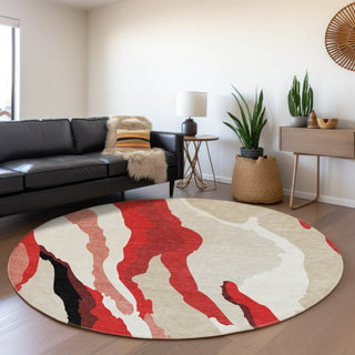 Piper Looms Mayfield Waves AMF1047 Red Machine Washable Area Rug Round Lifestyle Image Feature