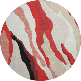 Piper Looms Mayfield Waves AMF1047 Red Machine Washable Area Rug Round Main Image