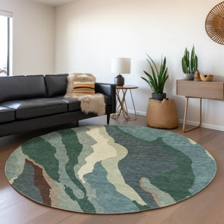 Piper Looms Mayfield Waves AMF1047 Sage Machine Washable Area Rug Round Lifestyle Image Feature