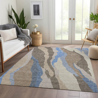 Piper Looms Mayfield Waves AMF1047 Taupe Machine Washable Area Rug Lifestyle Image Feature
