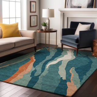 Piper Looms Mayfield Waves AMF1047 Teal Machine Washable Area Rug Lifestyle Image Feature
