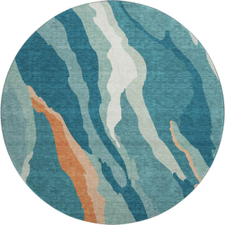 Piper Looms Mayfield Waves AMF1047 Teal Machine Washable Area Rug Round Main Image
