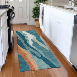 Piper Looms Mayfield Waves AMF1047 Teal Machine Washable Area Rug Runner Lifestyle Image Feature